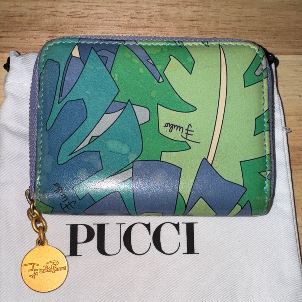 Emilio Pucci Abstract Green and Blue compact zippy Wallet card case